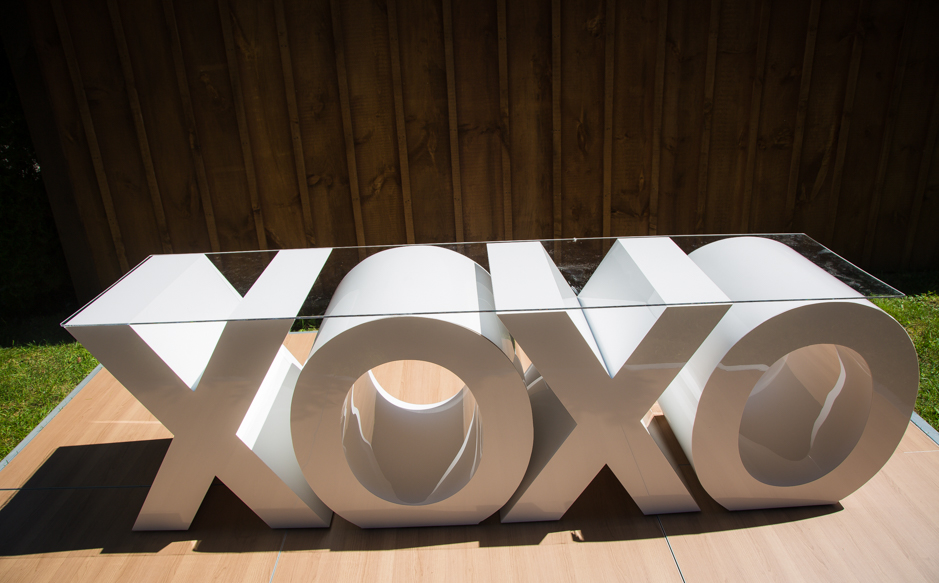 XOXO marquee table with acrylic top