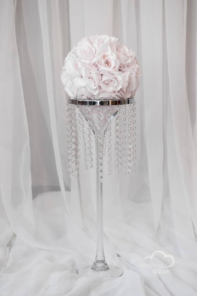 Tall Martini Vase Centerpiece with Bling Topper and Flower Ball