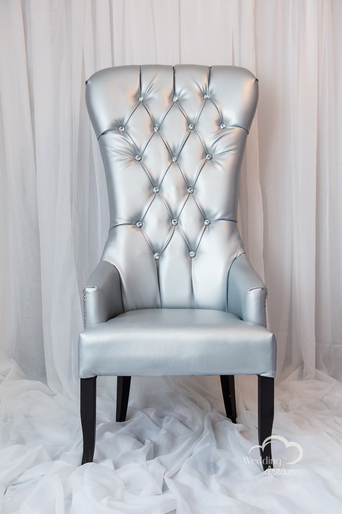 Silver Leather High Back Studded Chair