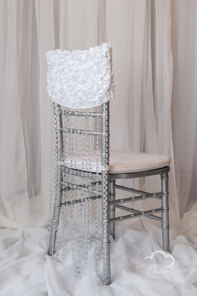 White Chiavari Chair Cap with Acrylic Diamond Strand