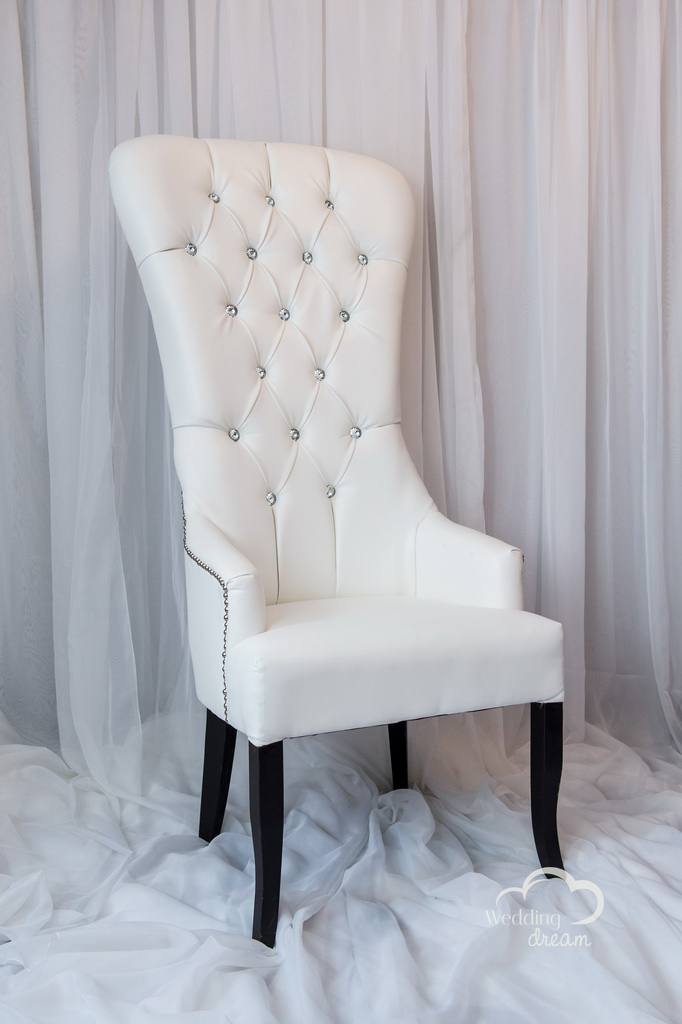 White Leather High Back Studded Chair