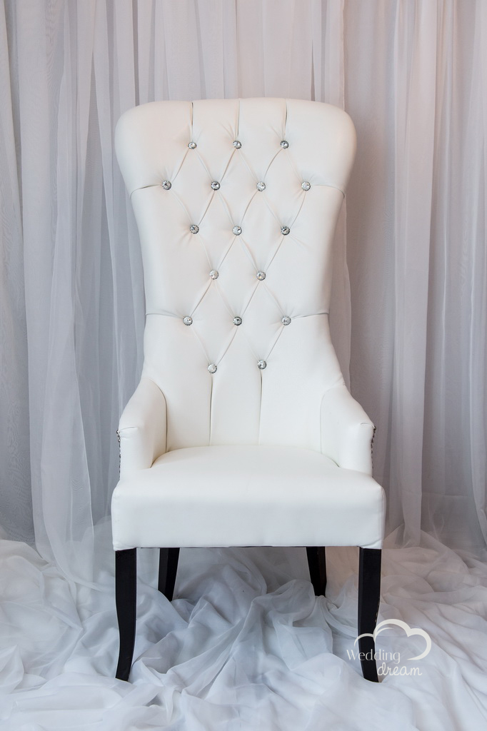 White Leather High Back Studded Chair